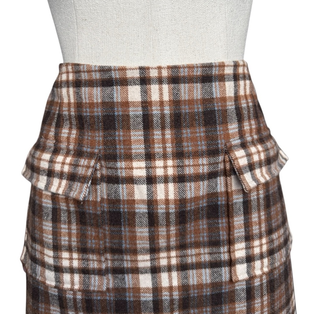 Reformation Janis Mini Skirt in Brown Plaid Wool Blend Size: 12 - Picture 4 of 9